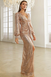 Vestido formal de noche y fiesta de manga larga con escote pronunciado